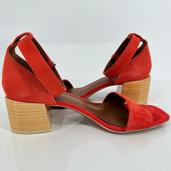 Franco Sarto L-Merryl Block Wood Heeled Leather Red Sandals Sz 7.5 Resortwear - Picture 4 of 8